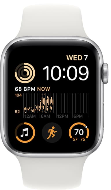 Apple Watch SE 2nd Gen 44 mm GPS (Silver Alu/White sportsbånd)