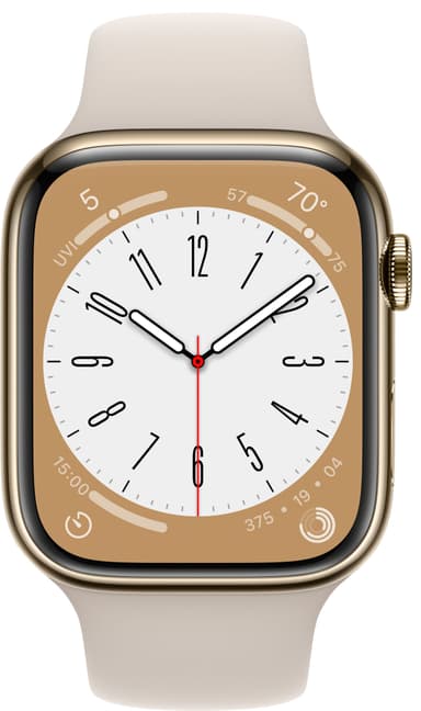 Apple Watch Series 8 45mm Cellular (gold stainless steel/starlight sportsbånd)