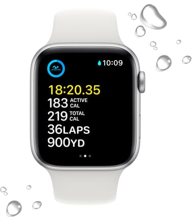 Apple Watch SE 2nd Gen 44 mm GPS (Silver Alu/White sportsbånd)