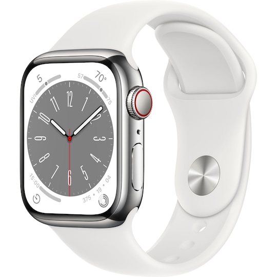 Apple Watch Series 8 41mm Cellular (silver stainless steel/white sportsbånd)