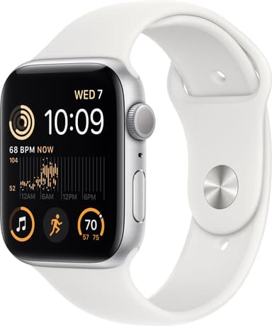 Apple Watch SE 2nd Gen 44 mm GPS (Silver Alu/White sportsbånd)