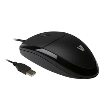 V7 MV3000010-BLK-5E, Ambidextrous, Optisk, USB Type-A, 1000 DPI, Svart