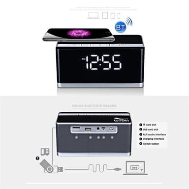 Bluetooth Clockradio med Højttaler/Handsfree/Mikrofon
