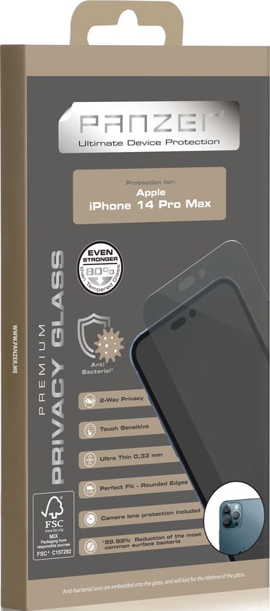 Panzer privacy skærmbeskytter til iPhone 14 Pro Max (sort)