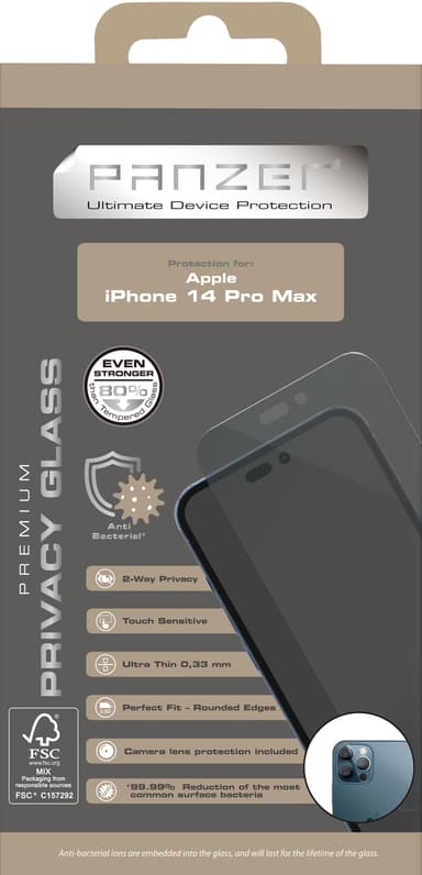Panzer privacy skærmbeskytter til iPhone 14 Pro Max (sort)