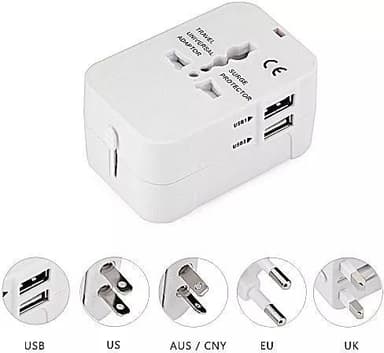 Rejseadapter med 2 USB-porte til USA / UK / EU / AUS Hvid