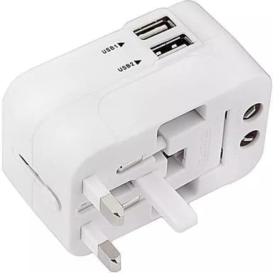 Rejseadapter med 2 USB-porte til USA / UK / EU / AUS Hvid