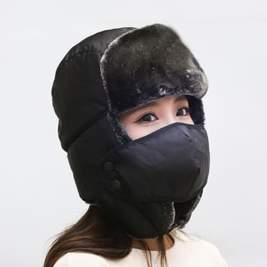 Vinter Trooper Hat med øreklap ansigtsmaske Sort