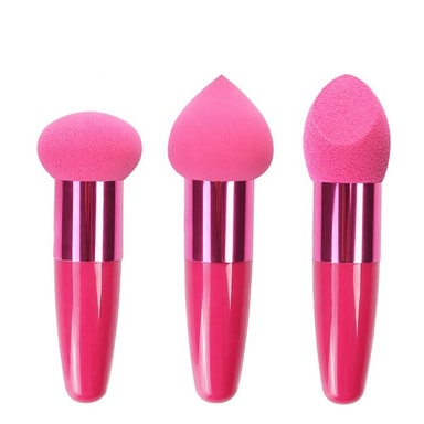 Powder Puff Svampe Makeup Svampblender Puff Med Håndtag 3 Pakke Lyserød