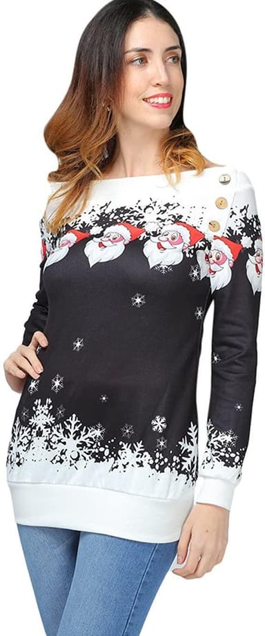 Off-shoulder tyk sweater med julemønster - størrelse L