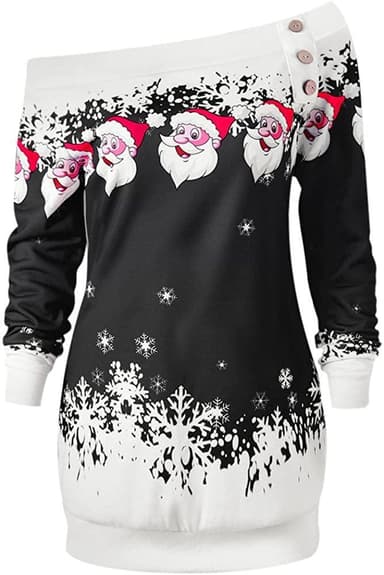 Off-shoulder tyk sweater med julemønster - størrelse L