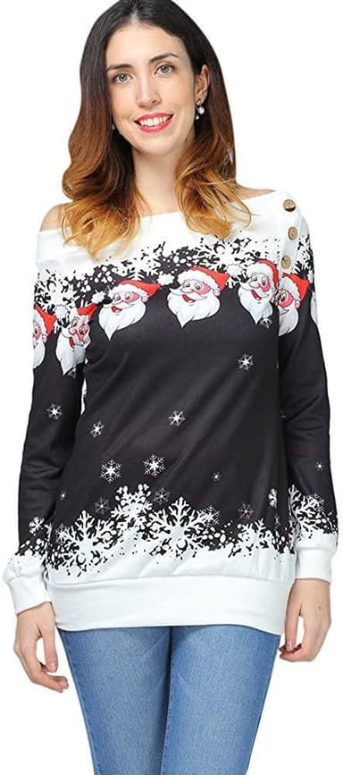 Off-shoulder tyk sweater med julemønster - størrelse L