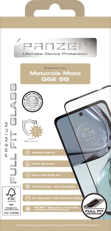 Panzer Full-Fit skærmbeskytter til Motorola Moto G62 5G