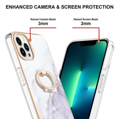 SKALO iPhone 14 Pro Marmor TPU Cover med ring - #3