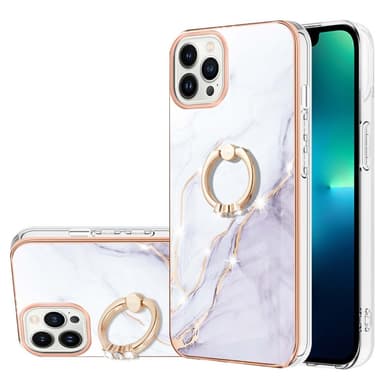 SKALO iPhone 14 Pro Marmor TPU Cover med ring - #3