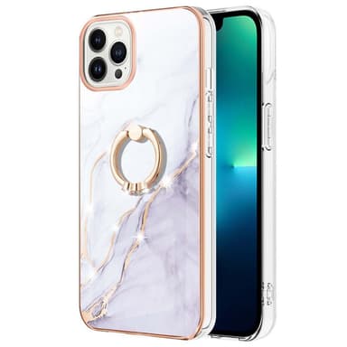 SKALO iPhone 14 Pro Marmor TPU Cover med ring - #3