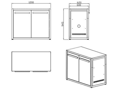 Nordic Line Rustfri  Udekøkken Arbejdsbord med dør 120 cm