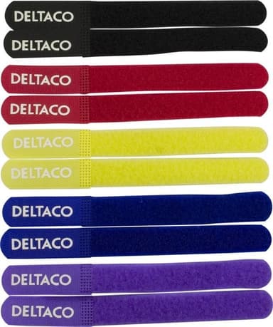 DELTACO, kabelsorteringskit, burrebånd i forskellige farver 10-pack