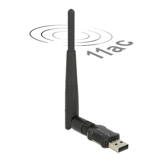 DeLOCK wireless USB network card, external antenna, 802.11ac, black