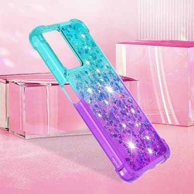 SKALO Xiaomi Redmi 10 5G Kvicksand Glitter Hjerter TPU Cover - Turkis-Lilla