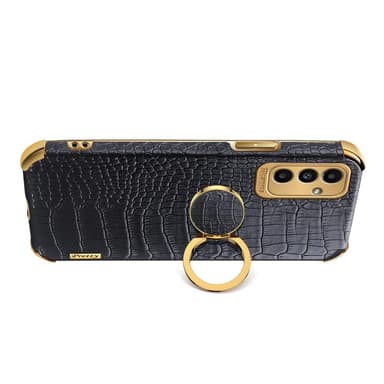 SKALO Samsung A04s 4G Crocodile Guldkant Cover - Sort