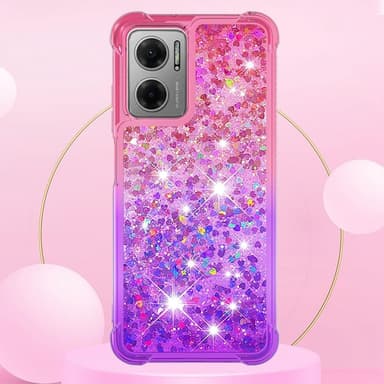 SKALO Xiaomi Redmi 10 5G Kvicksand Glitter Hjerter TPU Cover - Pink-Lilla
