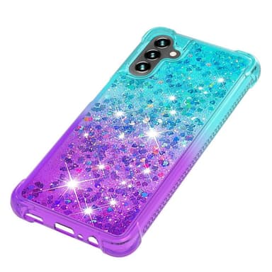 SKALO Samsung A13 5G Kvicksand Glitter Hjerter TPU Cover - Turkis-Lilla