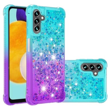 SKALO Samsung A13 5G Kvicksand Glitter Hjerter TPU Cover - Turkis-Lilla