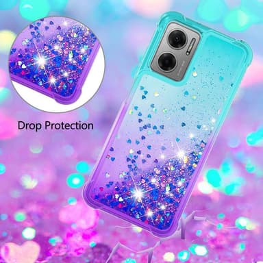 SKALO Xiaomi Redmi 10 5G Kvicksand Glitter Hjerter TPU Cover - Turkis-Lilla