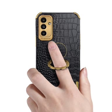 SKALO Samsung A04s 4G Crocodile Guldkant Cover - Sort