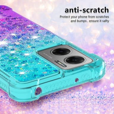 SKALO Xiaomi Redmi 10 5G Kvicksand Glitter Hjerter TPU Cover - Turkis-Lilla