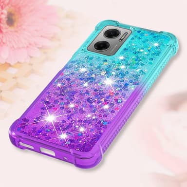 SKALO Xiaomi Redmi 10 5G Kvicksand Glitter Hjerter TPU Cover - Turkis-Lilla
