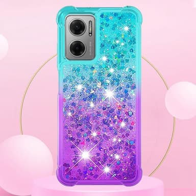 SKALO Xiaomi Redmi 10 5G Kvicksand Glitter Hjerter TPU Cover - Turkis-Lilla