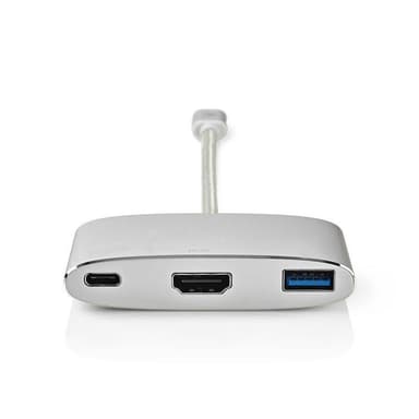 Nedis USB Multi-Port Adapter | USB 3.2 Gen 1 | USB-C™ Han | HDMI ™ -udgang / USB-A Hun / USB-C™ Hun | 5 Gbps | 0.20 m | Runde | Guldplateret | Flettet / Nylon | Sølv | Cover Window Box