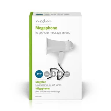 Megafon | 15 W | 100 m rækkevidde | Indbygget mikrofon | Hvid