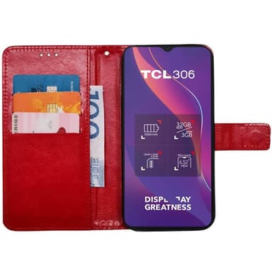 Wallet cover 3-kort TCL 306 - Rød
