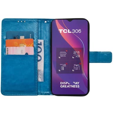 Wallet cover 3-kort TCL 306 - Lyseblå