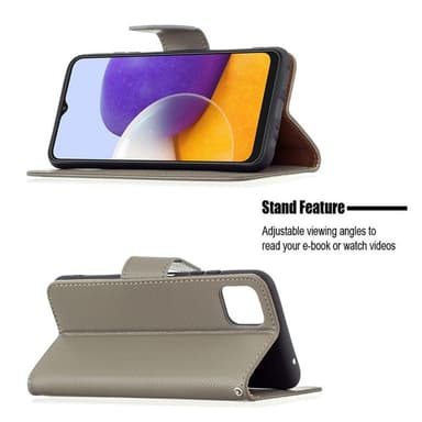 SKALO Samsung A22 5G Premium Litchi Flip Cover - Grå