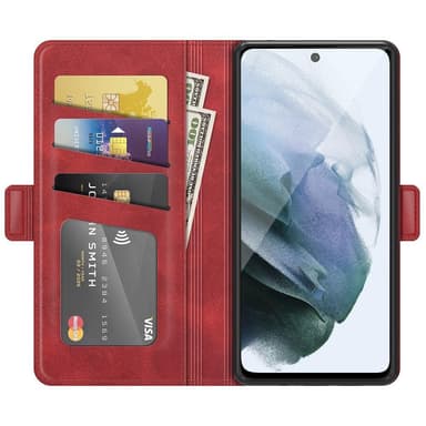 SKALO Samsung S21 FE Premium Wallet Flip Cover - Rød