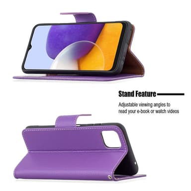 SKALO Samsung A22 5G Premium Litchi Flip Cover - Lilla