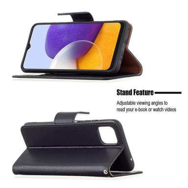 SKALO Samsung A22 5G Premium Litchi Flip Cover - Sort