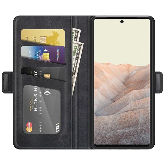 SKALO Google Pixel 6 Premium Wallet Flip Cover - Sort