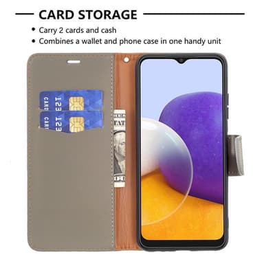 SKALO Samsung A22 5G Premium Litchi Flip Cover - Grå