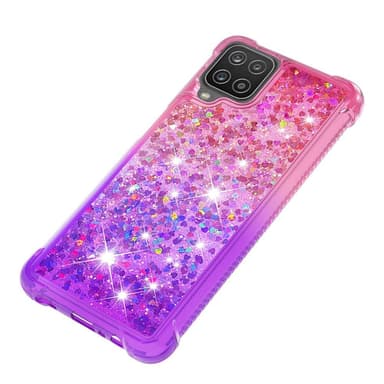 SKALO Samsung A12 Kvicksand Glitter Hjerter TPU Cover - Pink-Lilla