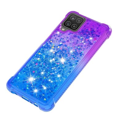 SKALO Samsung A12 Kvicksand Glitter Hjerter TPU Cover - Lilla-Blå
