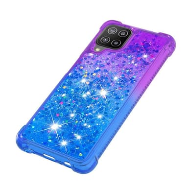 SKALO Samsung A22 4G Kvicksand Glitter Hjerter TPU Cover - Lilla-Blå
