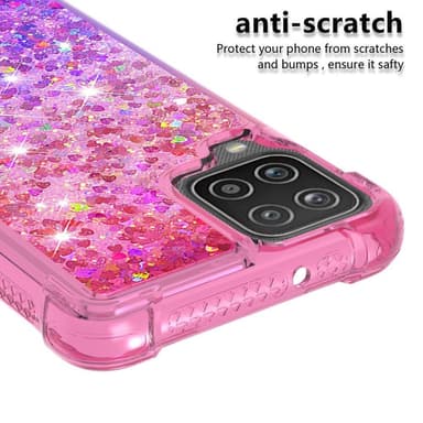 SKALO Samsung A12 Kvicksand Glitter Hjerter TPU Cover - Pink-Lilla