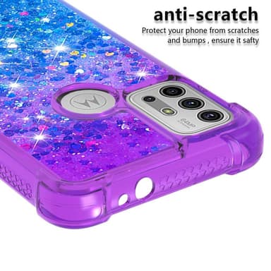 SKALO Moto G20/G30 Kvicksand Glitter Hjerter TPU Cover - Lilla-Blå