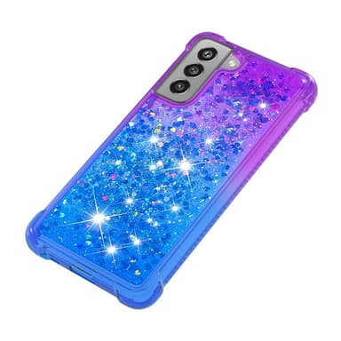 SKALO Samsung S21 FE Kvicksand Glitter Hjerter TPU Cover - Lilla-Blå
