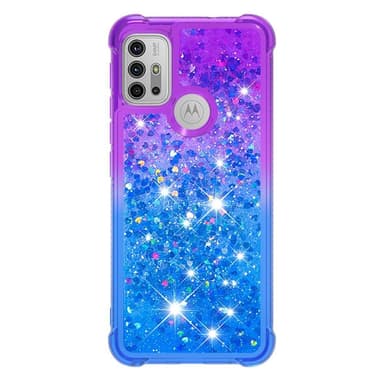 SKALO Moto G20/G30 Kvicksand Glitter Hjerter TPU Cover - Lilla-Blå